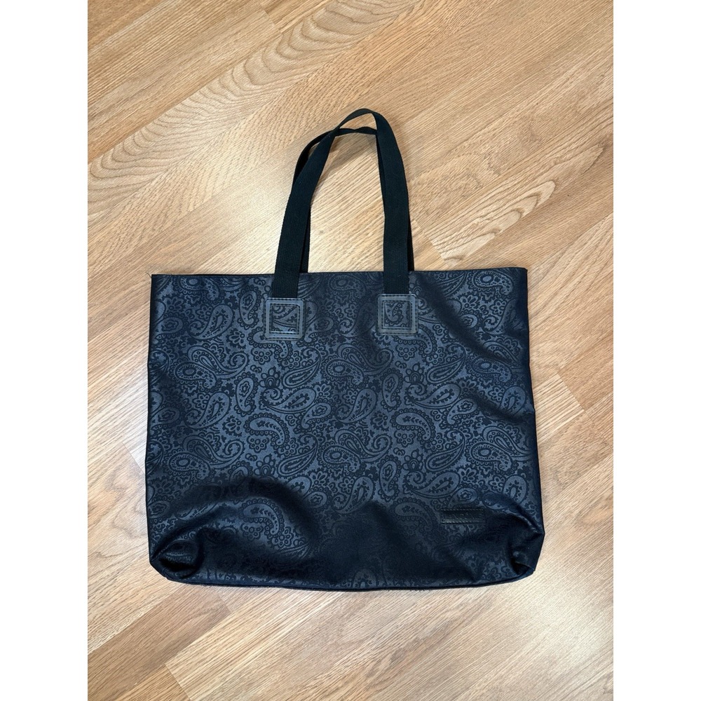 Lancome Vintage Tote Shoulder Bag Purse Carry All Black Paisley 19" x 15"